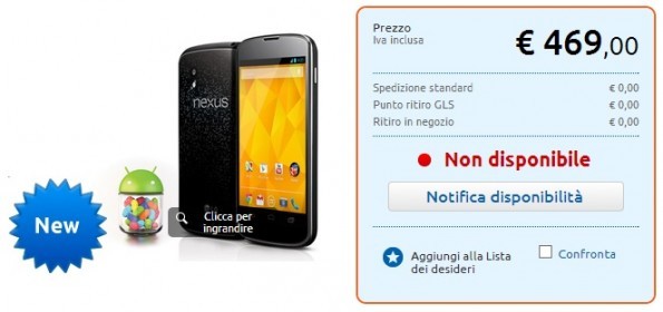 Nexus 4 entra ufficialmente nel listino di MarcoPolo Expert a 469€