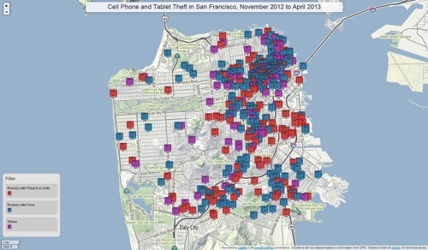 Troppi furti di smartphones e tablets a San Francisco: ecco la mappa interattiva