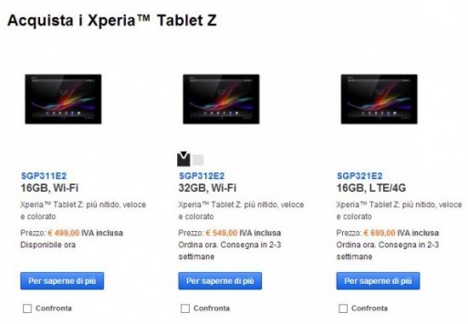 Sony Xperia Tablet Z arriva in Italia: disponibile sullo Store della casa nipponica