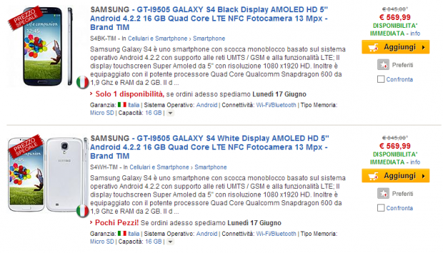 Samsung Galaxy S4 e molti altri smartphone Android in offerta su ePrice
