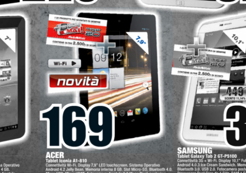 MediaWorld: Acer Iconia A1 e Mediacom SmartPad Mini Mobile ufficialmente in vendita
