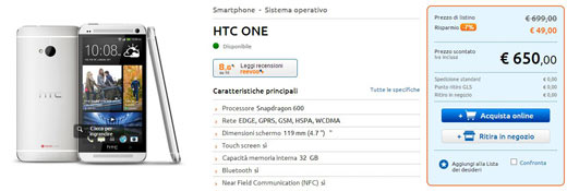 HTC One disponibile a 650 euro da MarcoPolo con Garanzia Italia