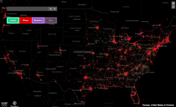 MapBox, la mappa mondiale degli utenti Android, iPhone e Blackberry composta grazie ai tweets