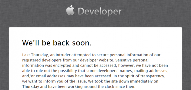 Apple conferma la violazione del suo portale dedicato agli sviluppatori.