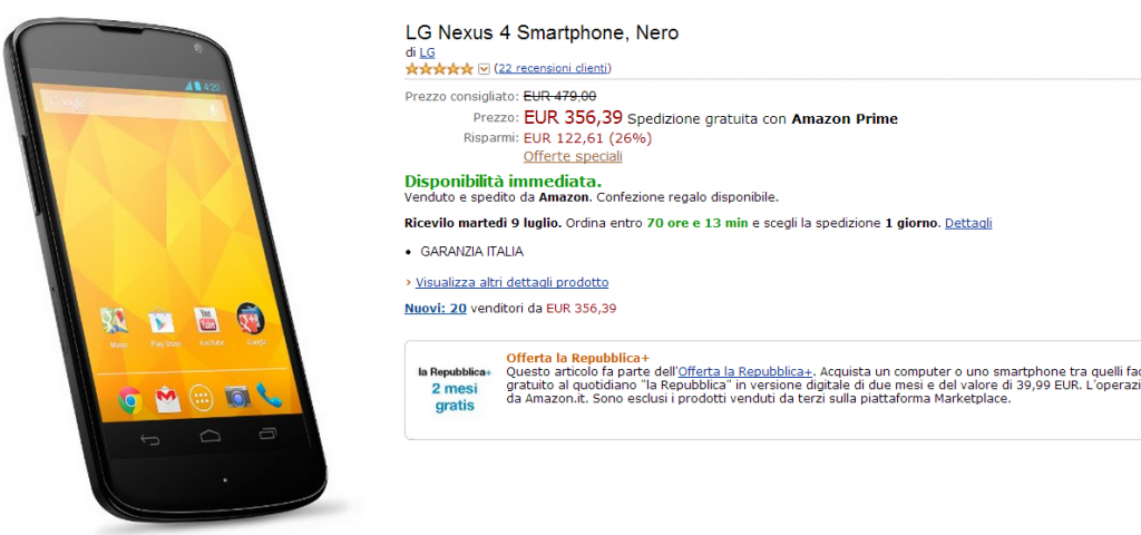 LG Nexus 4 Smartphone  Nero  Amazon.it  Elettronica