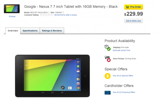 Nuovo Nexus 7 in preodrine su BestBuy a partire da 229,99$