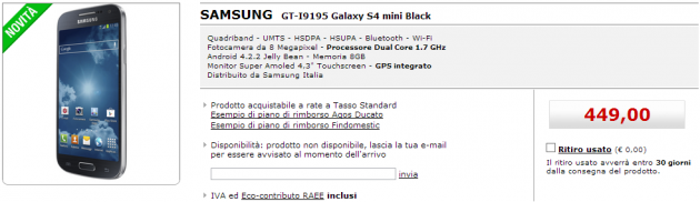 Samsung Galaxy S4 Mini: MediaWorld conferma il prezzo di 449€