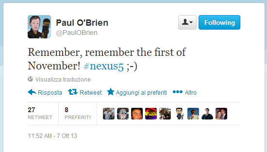 Nexus 5: presentazione il 1 Novembre secondo Paul O'brien