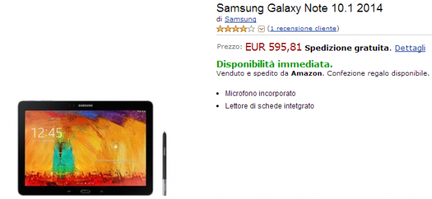 Samsung Galaxy Note 10.1 2014 Edition disponibile su Amazon.it a 595€