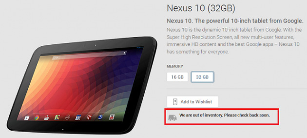 Nexus 10 32GB e 16GB esauriti sul Google Play Store: è in arrivo il nuovo 10