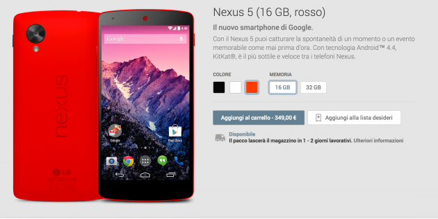Nexus 5 in versione rossa: disponibile ora nel Google Play Dispositivi