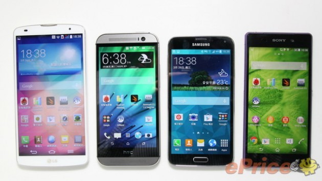 LG G Pro 2 vs Samsung Galaxy S5 vs HTC One M8 vs Sony Xperia Z2: confronto tra dimensioni e display