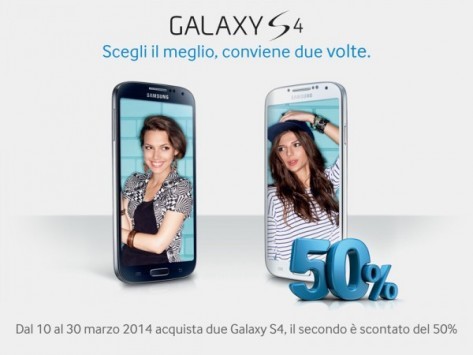 Samsung Galaxy S4 conviene due volte: sconto del 50% sul secondo GS4 se ne acquistate due