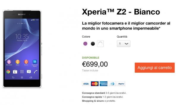 Sony Xperia Z2 disponibile ufficialmente in Italia