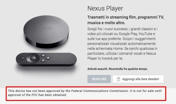 Google Nexus Player riceve la certificazione FCC