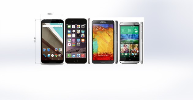 Nexus 6, dimensioni a confronto (virtuale) con altri top di gamma
