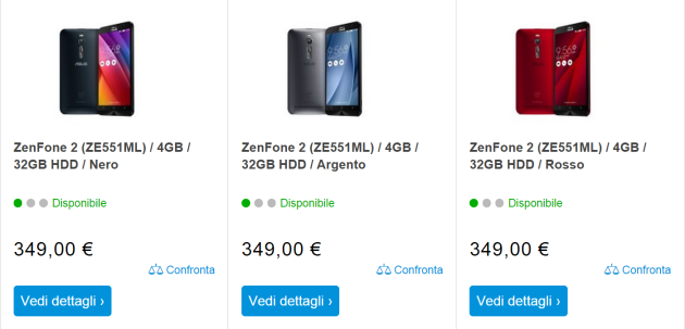 Asus Zenfone 2, ecco i prezzi italiani: da 179 a 349 Euro