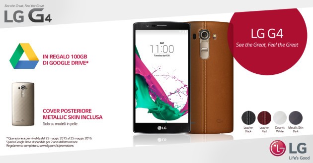 LG G4, 100 GB di spazio Google Drive in regalo: la promozione al via in Italia