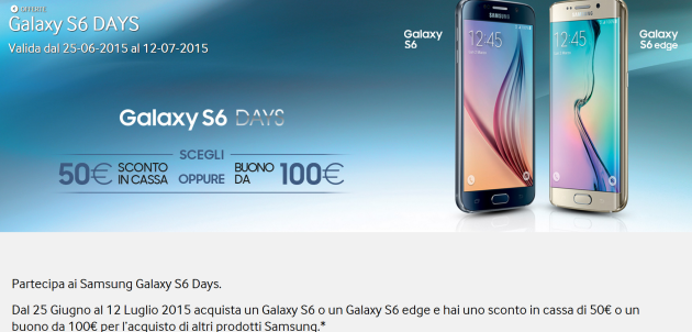 Samsung, al via i Galaxy S6 Days: 50€ di sconto o 100€ in buoni acquisto