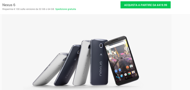 Nexus 6, Google taglia il prezzo: disponibile a 420 Euro