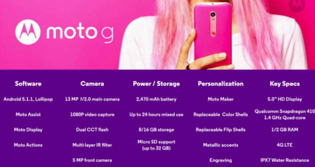 Motorola Moto G 2015 da 8 GB su Expansys a 205€