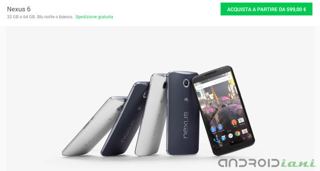 Nexus 6, il prezzo torna a salire: su Google Store a 599 Euro