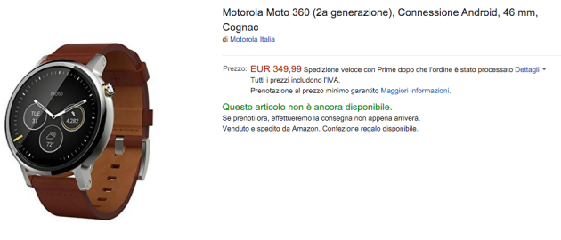 Motorola Moto 360 2015 disponibile in preordine su Amazon Italia