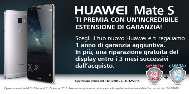 Huawei Mate S: garanzia di 3 anni e riparazione display gratis per tre mesi fino al 31 Dicembre