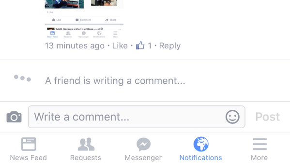 Facebook ora ti avvisa quando un amico sta scrivendo un commento