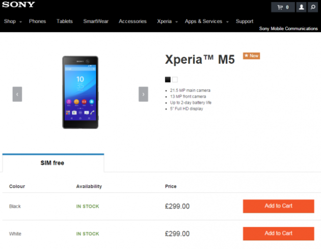 Xperia M5 appare negli store Sony europei