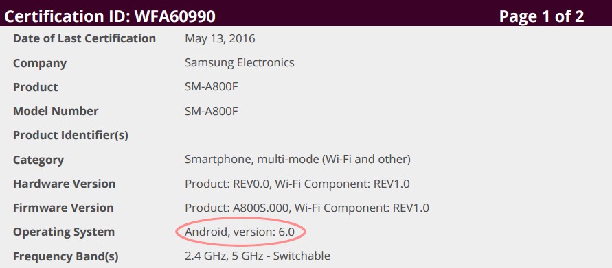 samsung Galaxy A8 Marshmallow