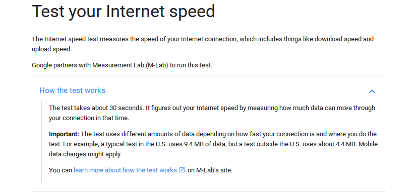 google speed test supporto