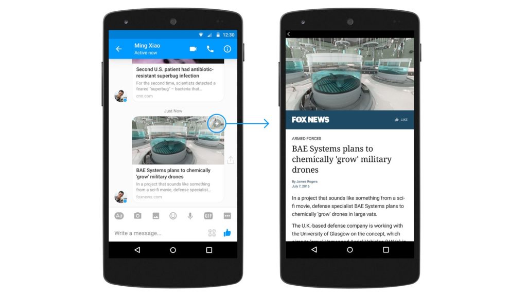 Facebook Messenger supporto per gli Instant Article