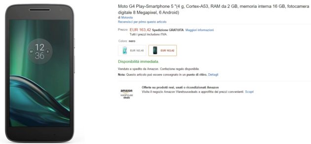 Moto G4 Play arriva su Amazon a 163€