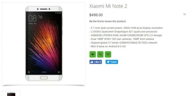 Xiaomi Mi Note 2 inserito nel listino di Oppomart a 499$