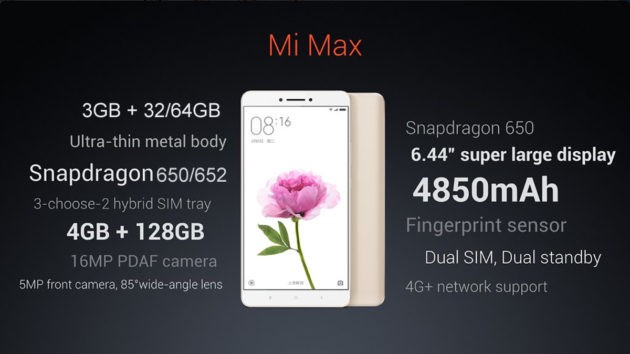 Xiaomi Mi Max Prime ufficiale: display da 6.44”, Snapdragon 652 e 4GB di RAM