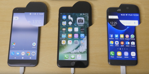 Google Pixel XL Vs iPhone 7 Plus Vs Galaxy S7 Edge: chi ricarica prima la batteria?