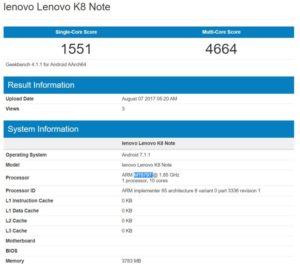 Lenovo K8 Note e K8 Plus Geekbench