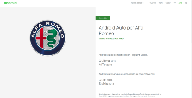 Android Auto: disponibile su alcuni modelli di Alfa Romeo e Fiat