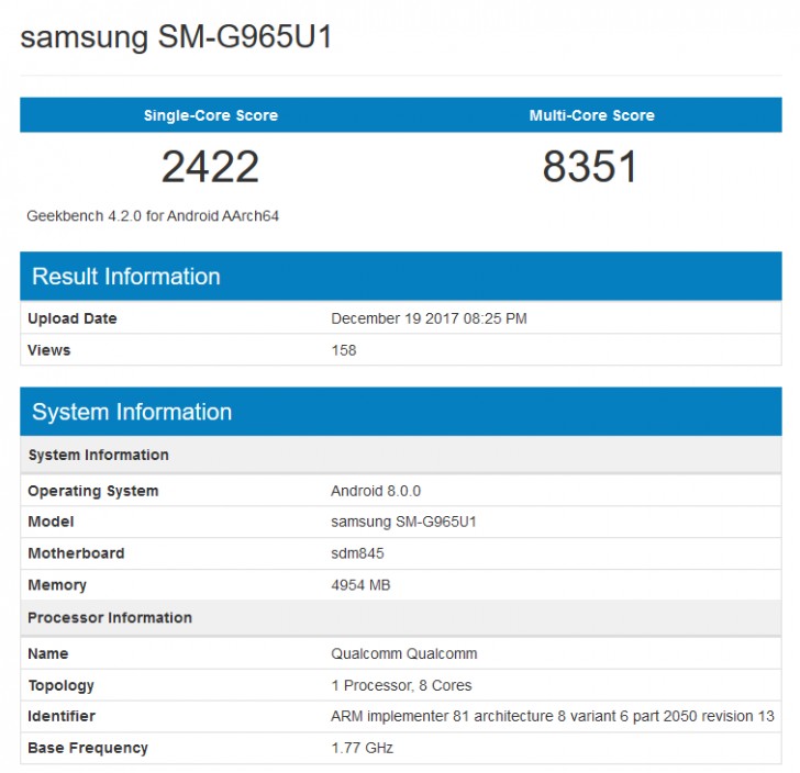 Samsung Galaxy S9+ geekbench