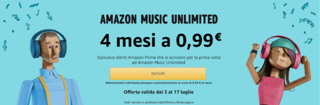 Offerta Amazon Music Unlimited oltre il 90% di sconto per 4 mesi