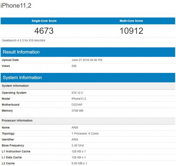 iPhone 11,2 GeekBench