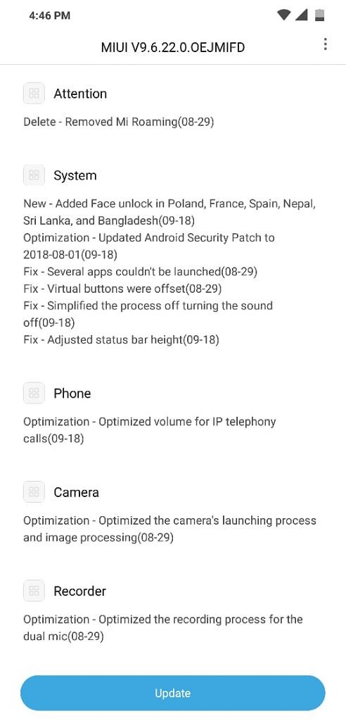 pocophone f1 face unlock update