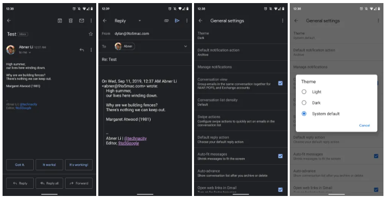 Gmail Dark Theme