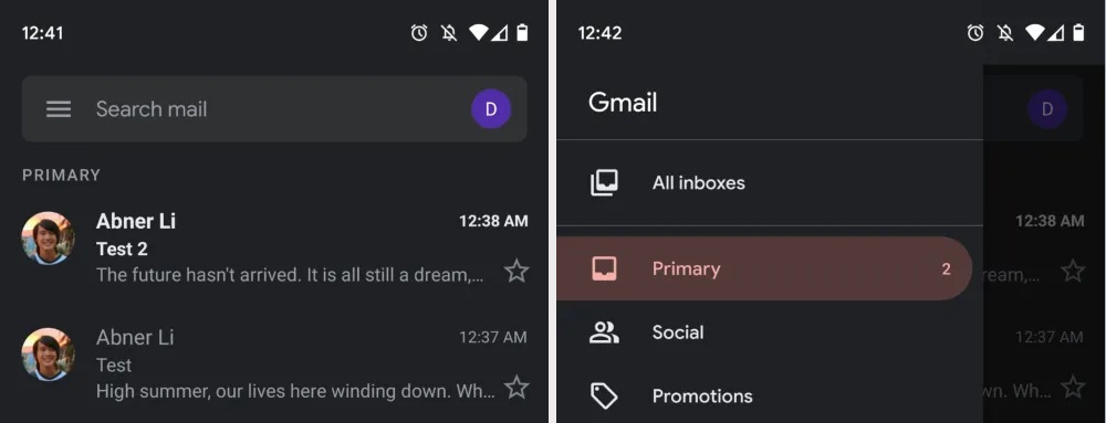 gmail dark theme