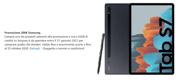Ricevi 200 € di buono Amazon acquistando un Galaxy Tab S7